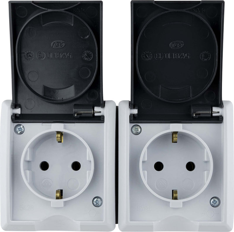 REV AquaForm, double socket, moisture-proof socket, IP44, single-pole, surface-mounted, gray socket, 2-way socket, single