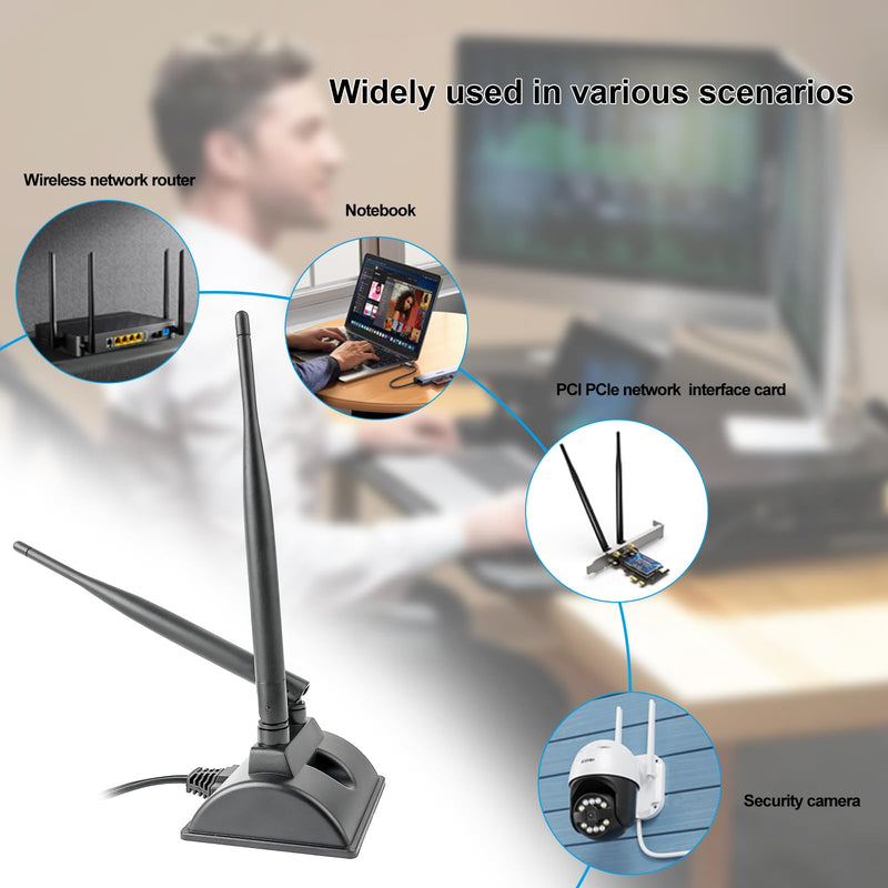 WiFi Antenna with RP-SMA Male Connector 2.4G 5.8G Dual Band 6dBi WiFi Antenna Magnetic Base 1.2m Cable for Wireless Router WiFi Network Card