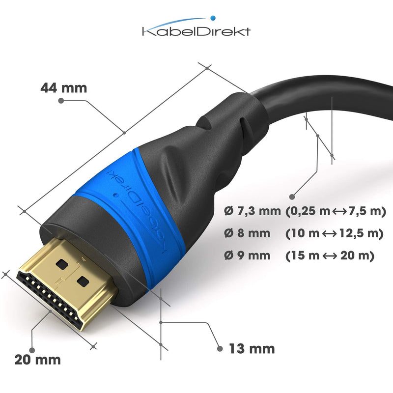 KabelDirekt - 8K/4K HDMI cable - 2 m - 8K@60Hz (extra copper for fast Ultra HD, 4K@120Hz/8K@60Hz - compatible with HDMI 2.0, High Speed with Ethernet, Blu-ray/PS5/Xbox Series X/Switch, Black/Blue) 2m