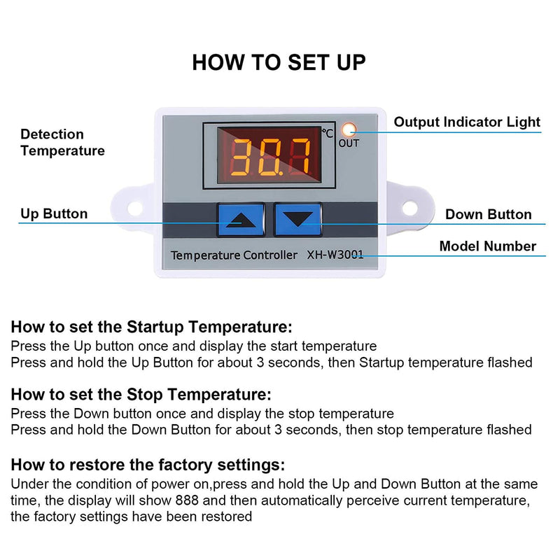 Greluma XH-W3001 DC12V 10A 120W Thermostat Switch, Digital LED Temperature Controller with Waterproof Probe, Electronic Programmable Thermostat for Heating and Cooling (-50°C to 110°C), Pack of 2 DC 12 V Temperature Control Module 5-2