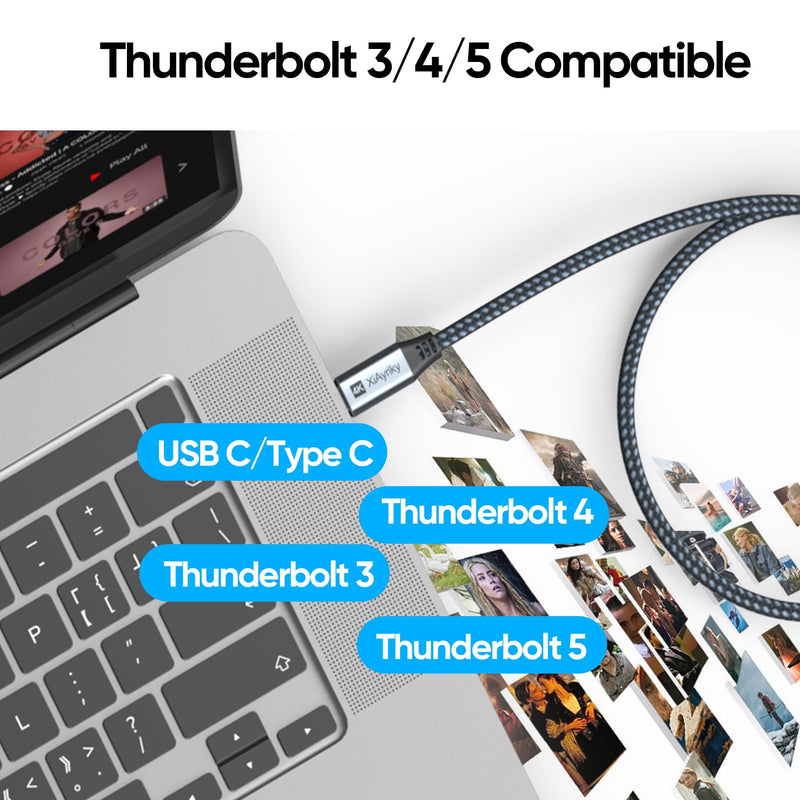 USB C to USB C Cable 10FT Long,Type-C Video Data Charging Cable (4K@144Hz, 20Gbps, 240W), USB 3.2 Gen 2 (Thunderbolt 3/4/5 Compatible) for Laptop,Phone, Monitor, Tablets, Docking, SSD,Camera Grey 1