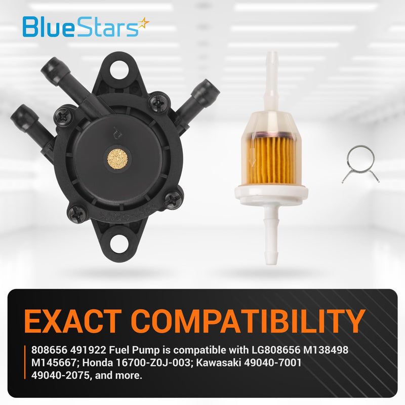 BlueStars 808656 491922 Fuel Pump with Fuel Filter - For BS 691034 692313 808492 Kawasaki 49040-7001 Kohler 24 393 04-S 24 393 16-S Honda 16700-Z0J-003 for GX620 LTX1046VT LTX1050VT Engine Lawn Mower