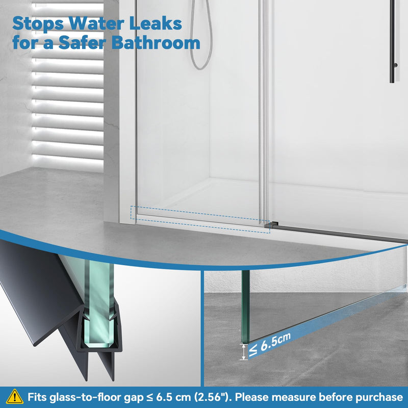 Shower Door Bottom Seal Strip, 2PCS Seal Strip, Clear PVC, 36" Length, Fits 12mm Thick Glass, Prevents Leaks, Easy Installation, No Adhesive Required (Black, 36in for 1/2"(12mm) Door) Black