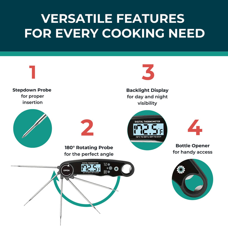 Cathy Yoder's Meat Thermometer Digital, Instant Read Food Thermometer for Cooking in Air Fryer Oven, BBQ, Grill & Baking. Measure Internal Temperatures Probe Easy Display Kitchen Grilling Accessories