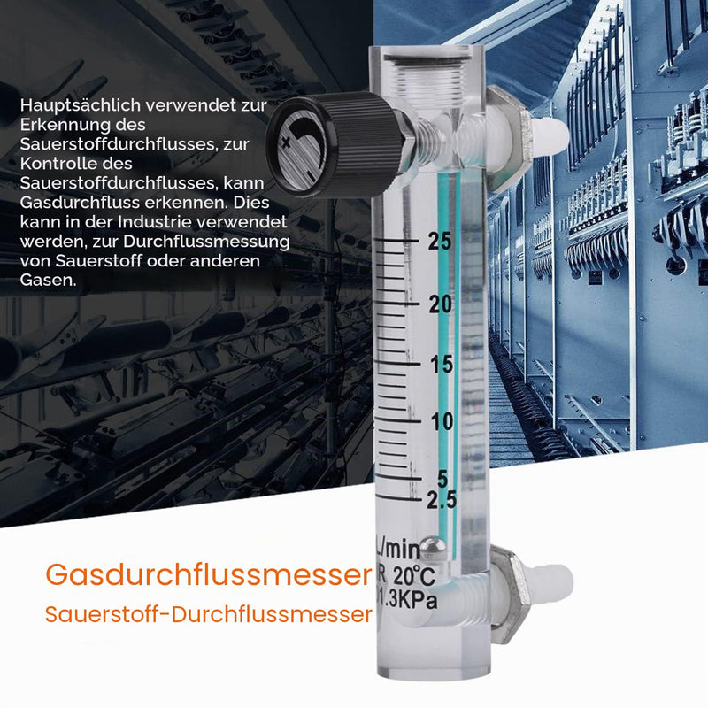 Gas Flow Meter, Tester and Detectors, Air Flow and Anemometer Flow Meter 2.5-25LPM Flow Meter with Control Valve for Oxygen / Air / Gas