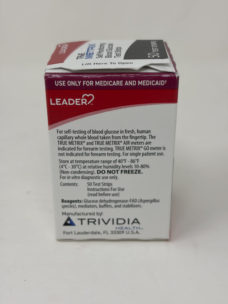 Leader True Metrix Self Monitoring Blood Glucose Test Strips, 50 Count Per Box - 4 Boxes