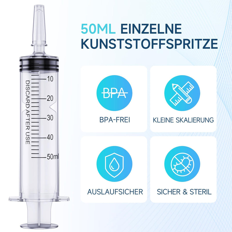 10 Pack 50ml Syringe for Liquid, Liquid Syringe, Plastic Syringes, Syringe with Cap & Catheter Tip -Individual Sealed (No Needle） 10Pack-50ml