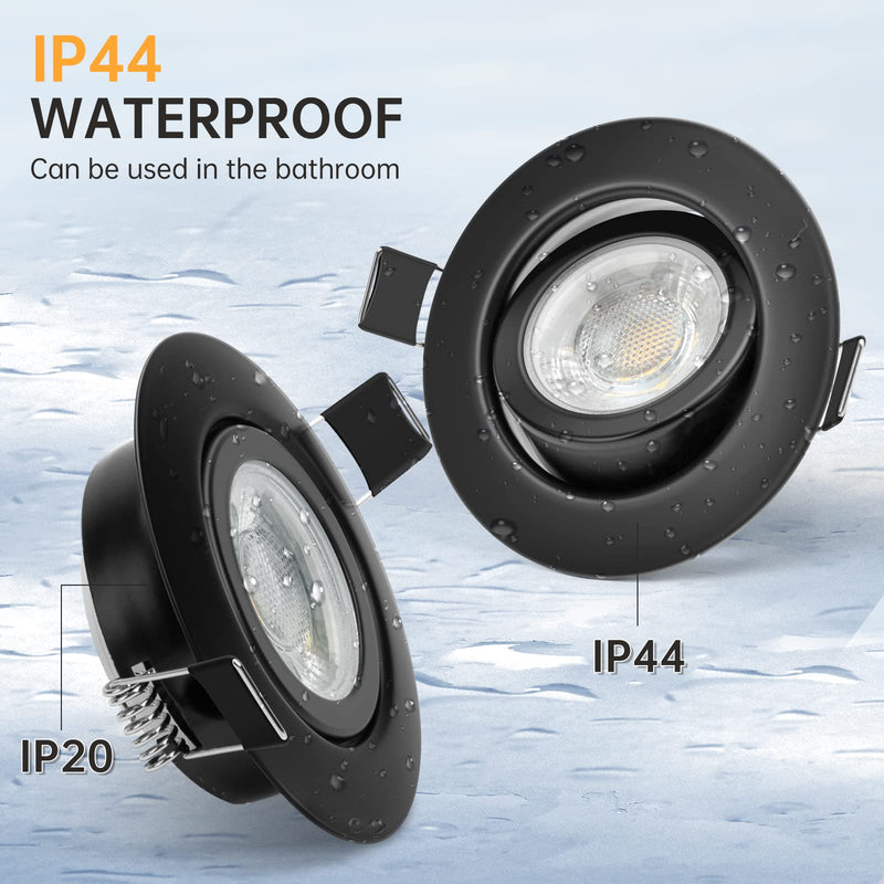 wowatt 5 LED recessed spotlights 230V black 3 levels dimmable 7W IP44 bathroom recessed lights flat ceiling spots 700LM warm white 2800K Replaces 70W halogen spots swiveling round 68mm recessed spots for bathroom warm white - black