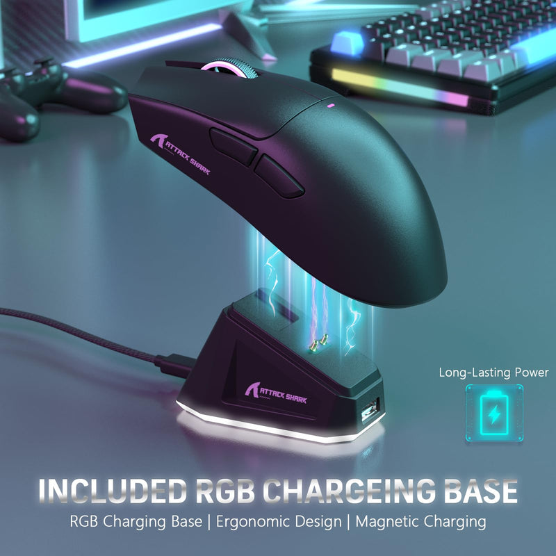 MAGIC-REFINER ATTACK SHARK X11 59g Superlight Wireless Gaming Mouse with Magnetic RGB Charging Dock，BT/2.4G Wireless/Wired Mouse, 22000 DPI，5 Programmable Buttons for PC/Laptop/Mac（Black） black