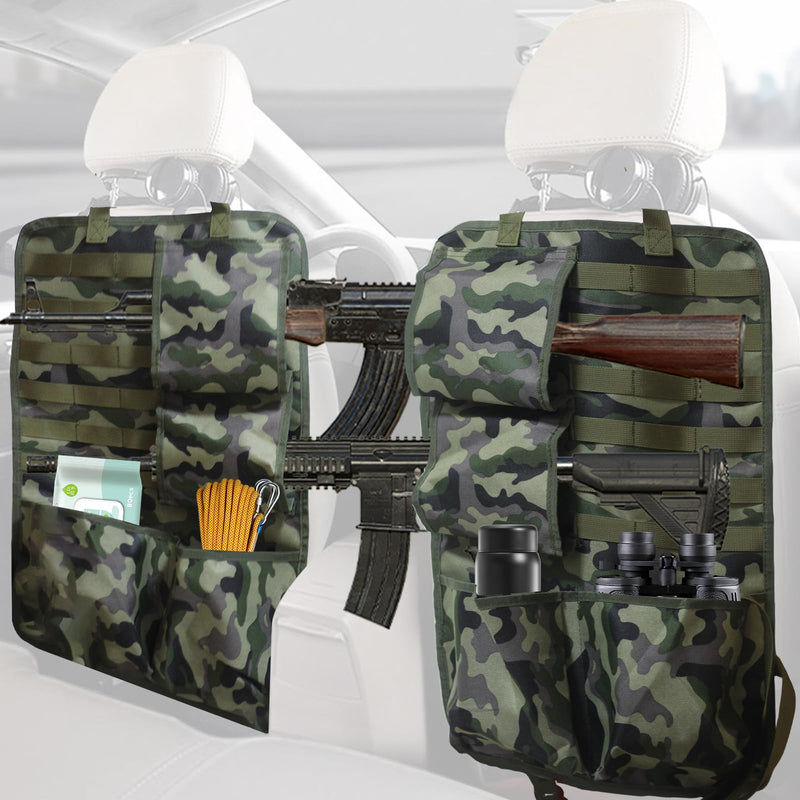 2PCS Tactical Car Concealed Seat Back Gun Rack,Hunting Gear Gun Sling Holder,Mount Organizer,with Molle Panel Seatback Cover Storage Bag for Rifles Shotgun,Fit Truck SUV MPV Pickup