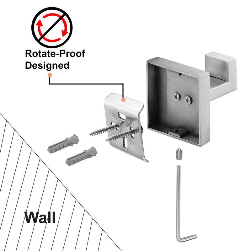 Nolimas Towel Hook Stainless Steel Bathroom Rustproof Clothes Towel Coat Hook Wall Mounted Square Toilet Kitchen, Heavy Duty Door Hanger, 2 Pack, Brushed Nickel