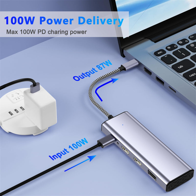 USB C Docking Station Dual Monitor, USB C to Dual HDMI Adapter, 10 in 1 Docking Station 3 Monitors with HDMI/VGA/PD/USB/SD/TF/3.5mm Audio, Compatible with Dell, HP, Lenovo