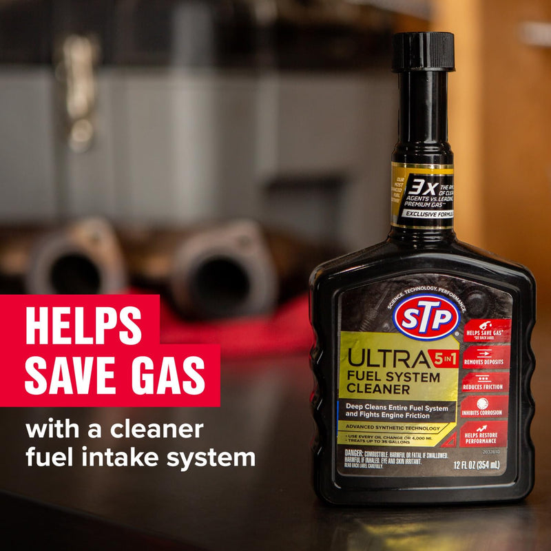 STP Ultra 5 In 1 Fuel System Cleaner and Stabilizer, Deep Cleans Fuel System and Fights Engine Friction, 12 FlOz 12 Fl Oz (Pack of 1) System Cleaner (1 Pack)