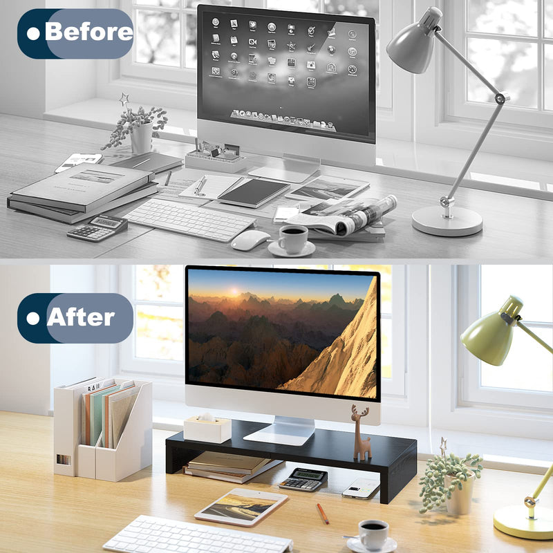 TEAMIX 2 Pack Black Monitor Stand Riser and 1 Pack 20 inch Black Monitor Stand Riser for Computer Desk Home Office Organization.