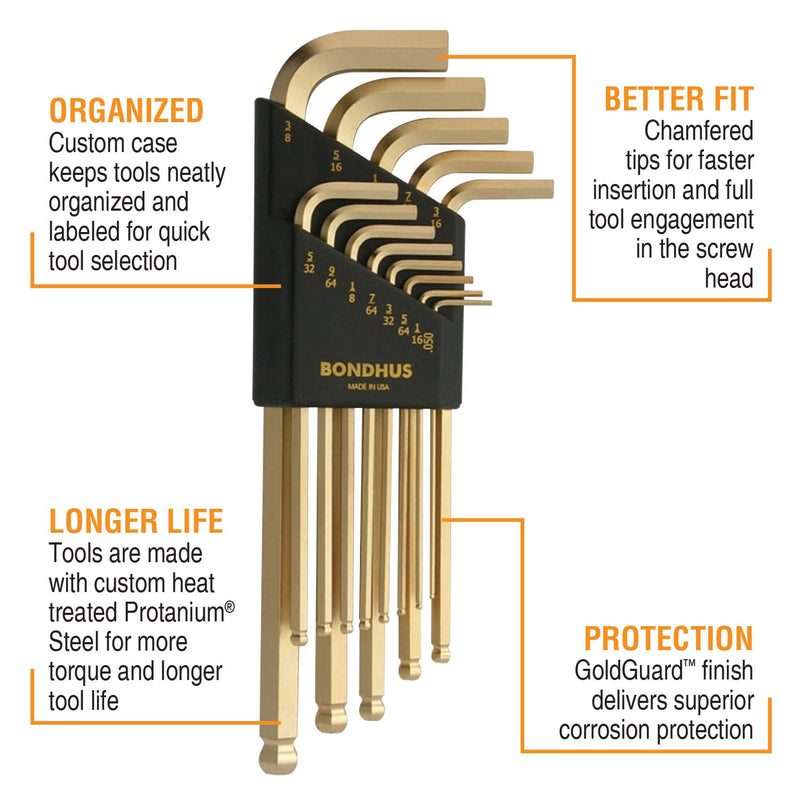 Bondhus 20899 Balldriver GoldGuard L-Wrench DblPK,38099 1.5-10mm&37937 .050-3/8"