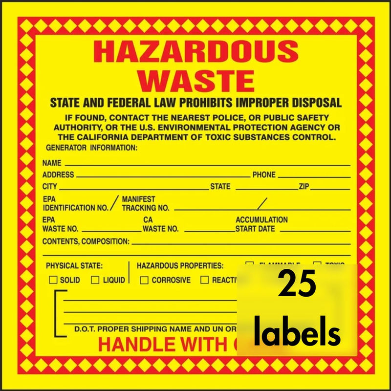 Accuform (California) Hazardous Waste Label Adhesive-Poly Vinyl,Hazardous Waste - State and Federal Law PROHIBITS Improper Disposal...Handle with Care, 6"x6", Red/Black/Yellow (Pack 25), MHZWCAEVP Pack of 25