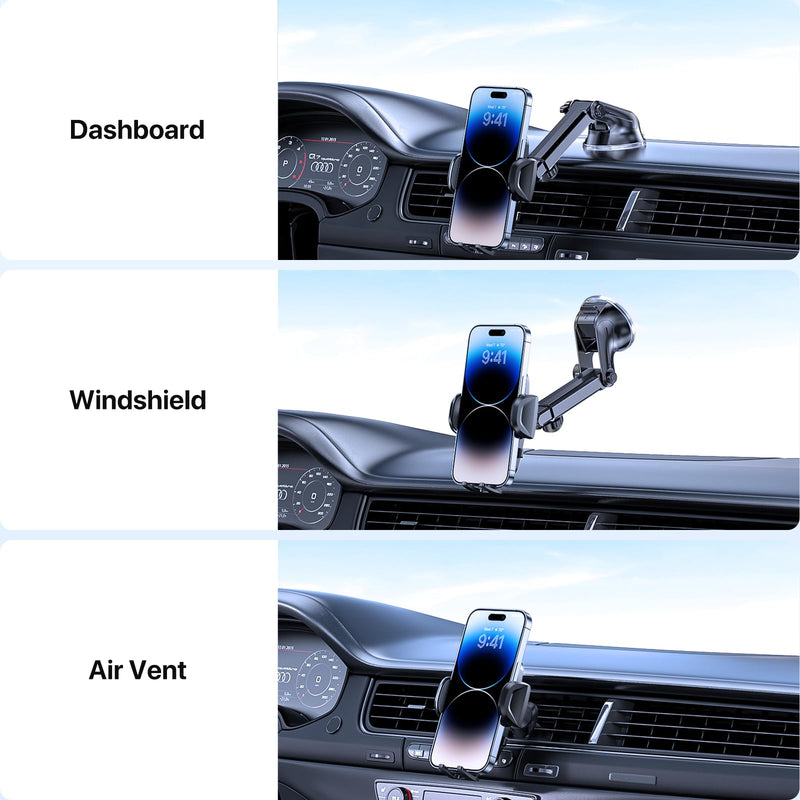 Miracase Phone Holders for Your Car, [Thick Case & Heavy Phone Friendly] Universal Cell Phone Car Mount, 3-in-1 Phone Mount for Car Dashboard Windshield Air Vent Fit for All Smartphones