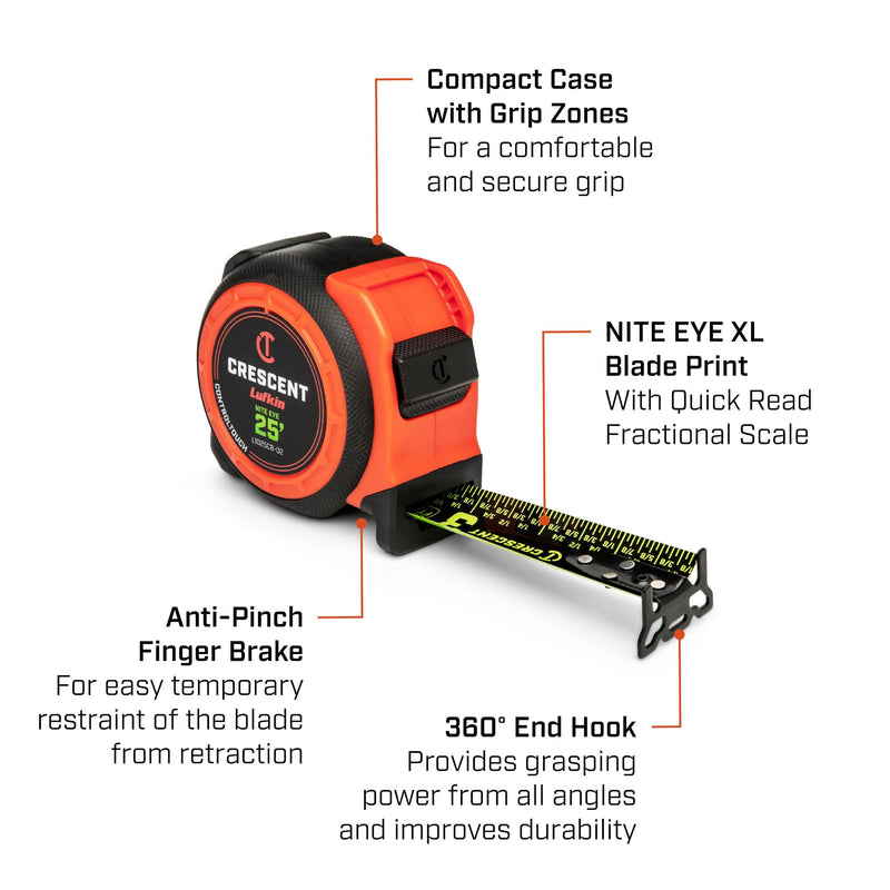 Crescent Lufkin 1-3/16" x 25' CONTROLTOUCH NITE EYE™ Tape Measure | L1025CB-02 25' Tape Measure