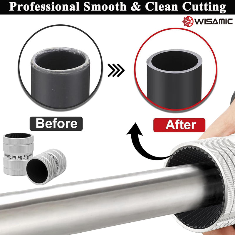 Wisamic Pipe Reamer Tool, 1/4" to 1-1/4" Inner/Outer Deburring Tool for Copper, Stainless Steel, PVC, Aluminum – Plumbing Chamfering Tool for Tubing Prep