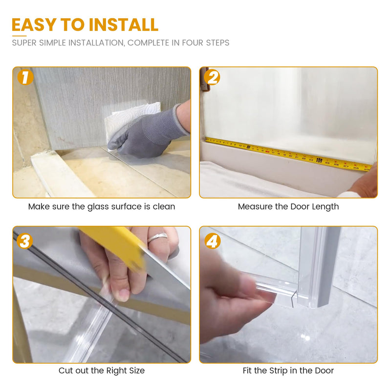 Bathroom Shower Glass Door Bottom Seal Strip, 2PCS 36 Inch Long Clear PVC Seal Strips for 1/4"(6mm) Thick Framless Glass Door Panel 1/4" (6mm）X 36"