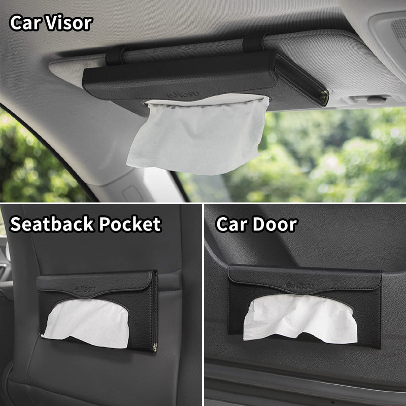 Car Tissue Holder, Sun Visor Napkin Holder, Car Visor Tissue Holder, PU Leather backseat tissue case holder for car,Vehicle(black) Black