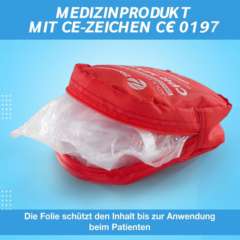 CPR Respiratory Mask First Aid Set for Adults / Children and Infants - Pocket Mask in Soft Case (Red) with Self-Valve and Oxygen Inlet