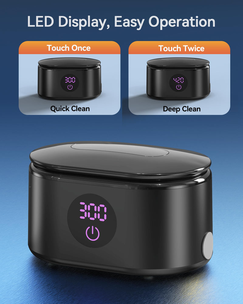 BYASKZIV Ultrasonic Jewelry Cleaner, 48KHz Ultrasonic Cleaner Machine with 20oz 304 Stainless Steel Tank, Dual Modes & LED Display - for Jewelry, Eyeglasses, Watches, Dentures, Retainers & More-Black Black