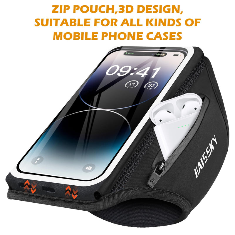 Running Phone Armband with Airpods Holder - 3D Design Cell Phone Armband for iPhone 15/14/13 Pro/Plus & Galaxy S20/S10, Water Resistant Sports Phone Holder with Key Slot - Ideal for 6.9" Phones