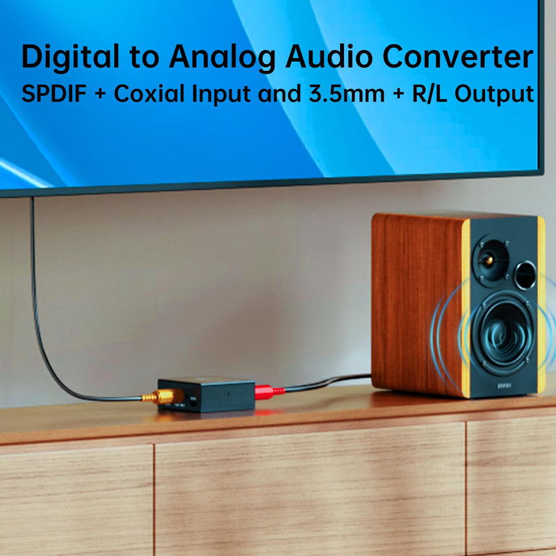 192kHz DAC Digital to Analog Audio Converter, Digital Audio SPDIF Optical Toslink Coaxial to Analog L/R & 3.5mm Jack Converters Optical to RCA Adapter for HDTV, DVD, Blu-Ray Players and PS3/4
