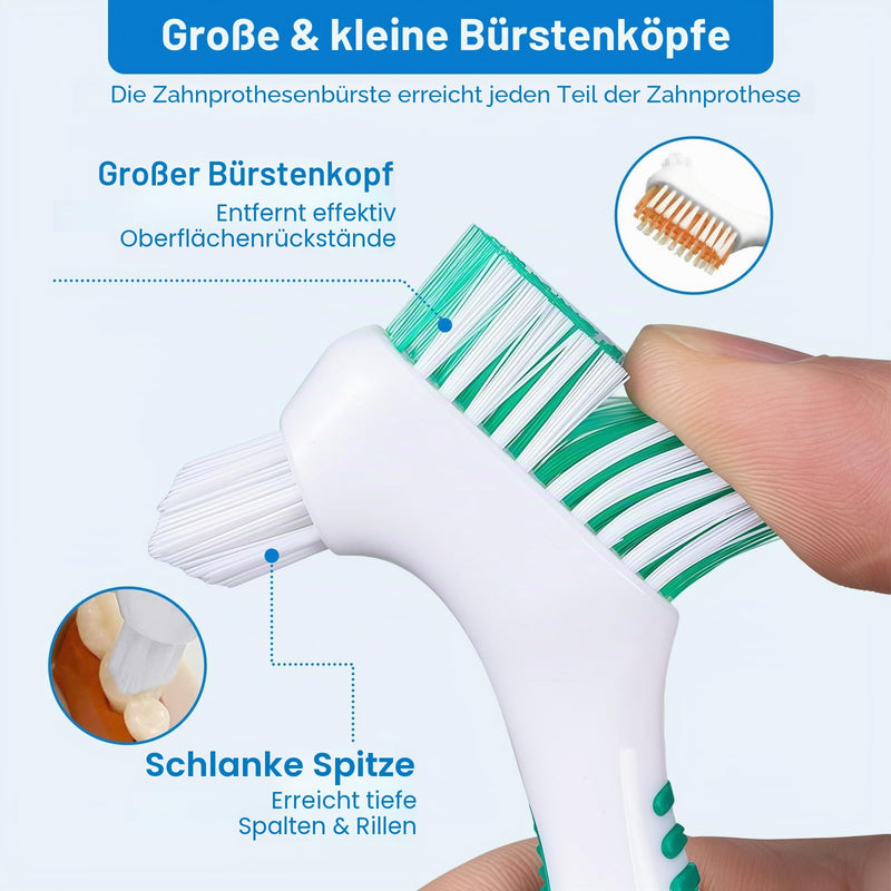 Flintronic Pack of 4 Double-Sided Denture Cleaning Brushes, Soft Denture Brush, Toothbrush for Prostheses, Multilayer Bristles for Cleaning False Teeth Pack of 4 Brushes