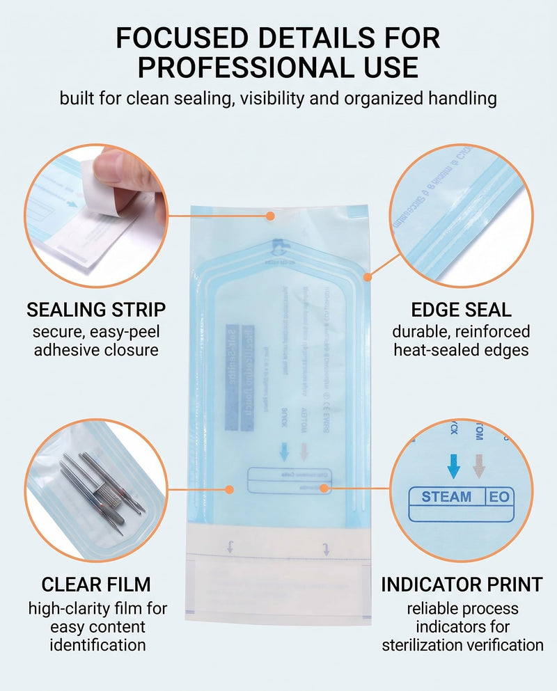 Sterilisation Bags, Pack of 50 (5.7 x 13 cm), Self-Adhesive Autoclave Bags with Seal, Heat Resistant for Dental & Lab, Reliably Prevents Contamination