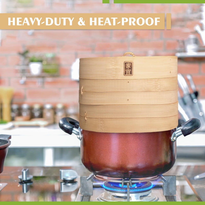 Zoie + Chloe Bamboo Steamer Basket - 2-Tier Dumpling Steamer for Cooking with 2 Reusable Cotton Liners for Bao, Dim Sum, Veggies, Asian Steamed Buns -Stackable, Space-Efficient - 8-Inch Steam Basket 8 INCH