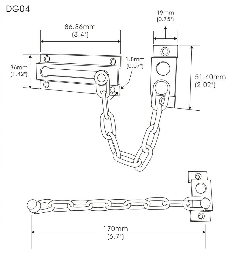 QCAA Solid Brass Chain Door Guard, with 9 Links Steel Chain, Matte Black, 2 Pack