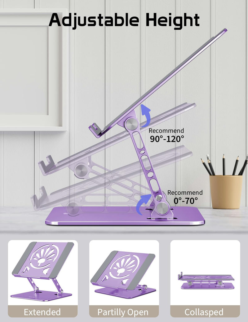 Aluminum Laptop Stand for Desk – Adjustable Ergonomic Laptop Riser, Foldable & Portable Holder Fit for MacBook & 10"-16" Laptops for Office, Home & Travel,Purple Purple