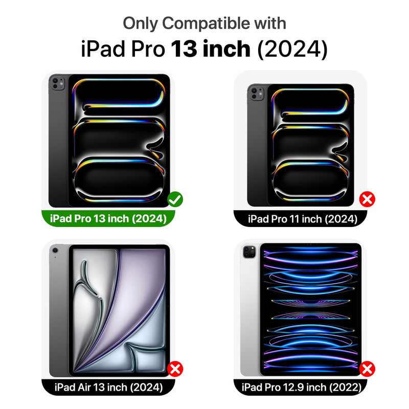 for iPad Pro 13 inch Case M4 2024 7th Generation with Pencil Holder, Trifold Stand Smart Cover Auto Wake/Sleep, Supports Apple Pencil 2 / Pro, Soft TPU Back, Black Pro 13" (2024)