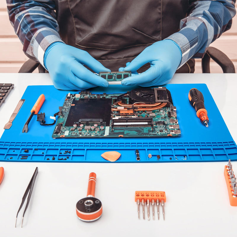 Extra Large Silicone Soldering Mat 60 × 35 cm Antistatic Repair Mat Silicone Mat Work Mat Workshop Soldering Mat Soldering Mat for Electronics Soldering Phone iPad Watches (Blue) | Ideal as a repair mat, work mat, silicone mat, soldering mat, for L...
