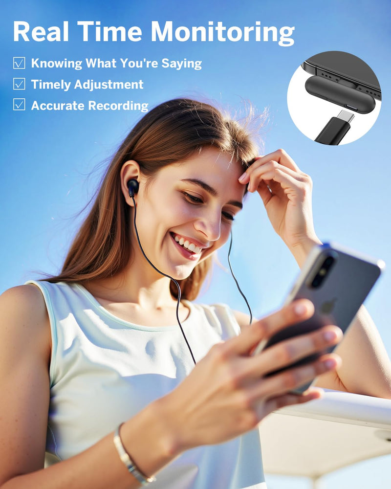 Mini Wireless Lavalier Microphone for iPhone/Android/PC/Tablets, Lapel Mics with USB-C/Lightning Plug, AI Noise Cancelling, Magnetic Mic, 40H Battery Life with Charging Case for Stream, Vlog, TikTok All iPhones & Androids (USB-C + Lightning) Black