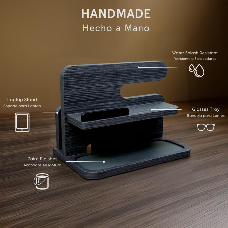 Namore | Nightstand Organizer for Men | Gifts for Men & Women | Phone & Tablet Docking Station | Cable Management for Office, House or Bedside | for Wallet, Coins, Glasses, Cellphone | Desk Organizer Black