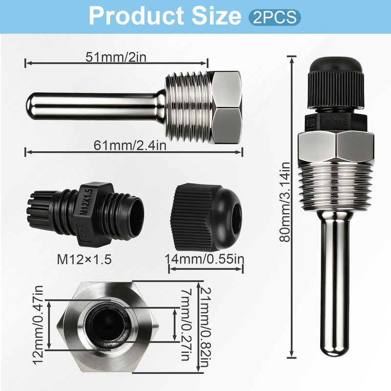 2 pieces immersion sleeve 1/2, 8 x 50 mm immersion sleeves temperature sensor 304 stainless steel immersion sleeve thread for temperature sensor | 304 Edelstahl Tauchhülse Gewinde für Temperatursensor