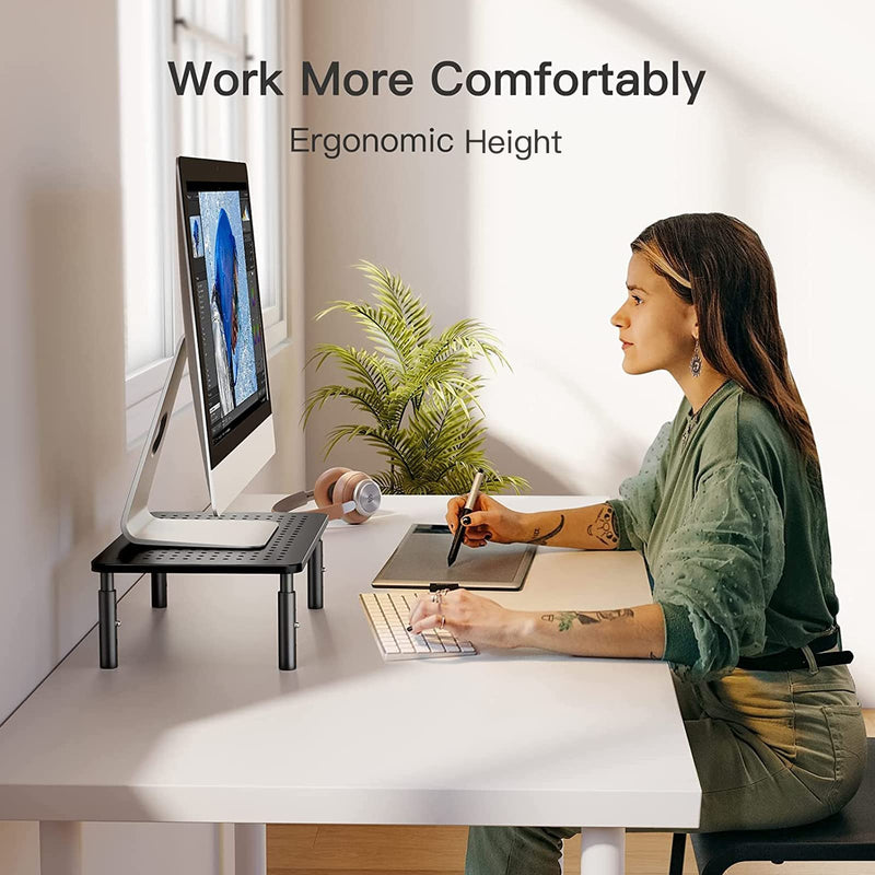 HUANUO Monitor Stand, Monitor Stand Riser 3 Height Adjustable, Monitor Riser with Airflow Vents, Laptop Stand for Desk, Laptop Riser, Desk Organizer for Monitor, 15.6" Laptop, PC, Printer Black