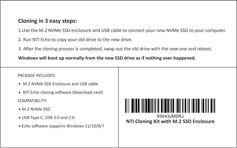 NTI Cloning Kit | New Edition for M.2 NVMe SSD | Best for SSD Upgrades | Disk Cloning and Migration Software | Enclosure Case and Cable Included for M.2 NVMe SSD | Software via Download