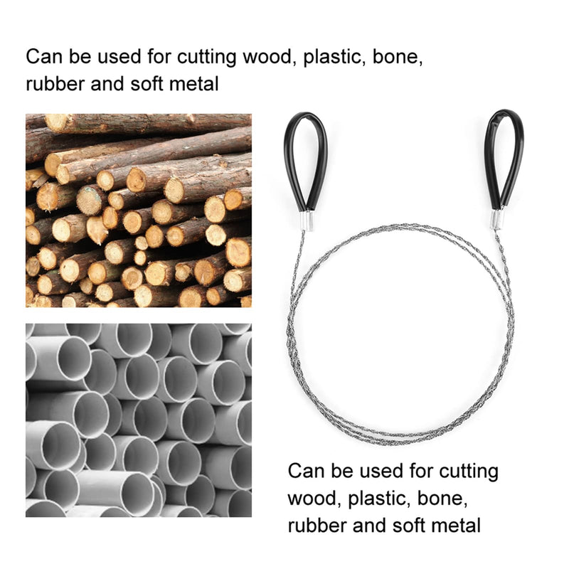 ciciglow Stainless Steel Wire Saw for PVC Hoses, Pipes, Hoses, General Tools, Cable Saw, 29.53 Inch Serrated Cutting Cable with Two Handles, for Cutting Wood, Plastic, Bone, Rubber
