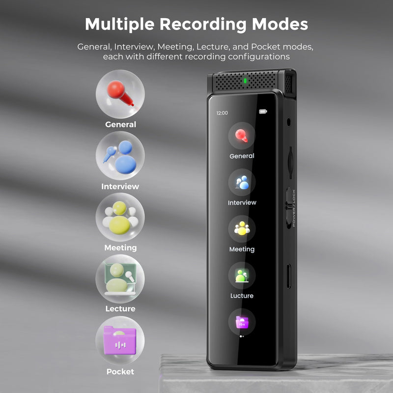 136GB Digital Voice Recorder with Playback, Innioasis R1 Full Touchscreen Voice Recorder with AI Intelligent Transcription and Bluetooth, Voice Activated Sound Audio Recorder Device with Mic (Black) Black 136GB