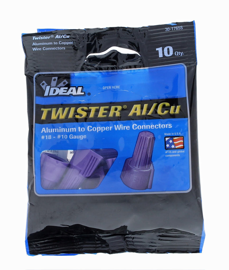 Ideal Electrical Twister Al/Cu (30-1765S) Purple Wire Connector, Bag of 10 — Aluminum-to-Copper Twist-On Wire Nuts with Antioxidant Filler Pack of 10