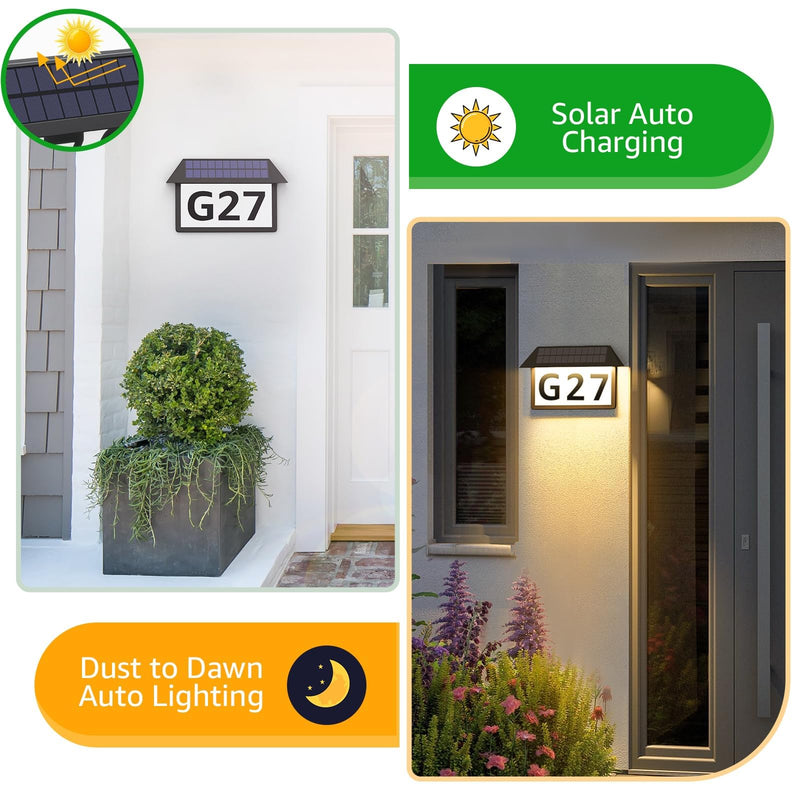 ASOMST Solar Address Sign, Lighted House Numbers Waterproof, 3-Color Lighting Modes LED Illuminated Address Plaque, Wall Mount Address Number for Home 1