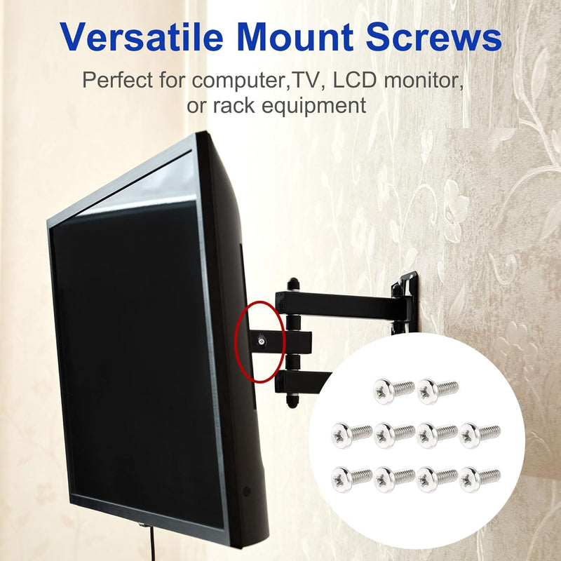100 Pcs M4 x 10mm VESA TV Mount Screws, Computer TV LCD Monitor Stand Bracket Mounting Screws, Stainless Steel, Silver Tone