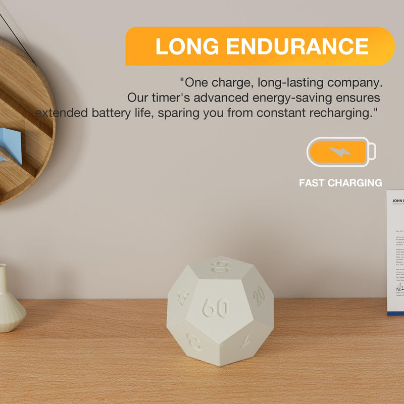 12-Sided Cube Flip Timer Kitchen: Cooking Kid Study Classroom Yoga Workout Game Gym Countdown Timers 1/3/5/10/15/20/25/30/45/60/90min (White) White