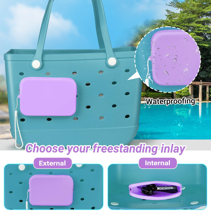 Large Phone Holder for Bogg Bag, Soft Silicone Waterproof Phone Holder with Zipper and Charms for Medium Large Xlarge Bogg Bag Simply Southern Modern Rubber Beach Bag,Purple Purple