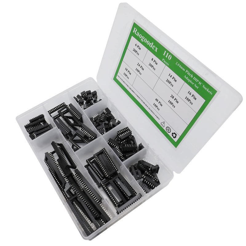 Raogoodcx 110pcs Double Row DIP IC Socket 2.54mm Pitch IC Socket Soldering Kit with 6 Pin,8 Pin,14 Pin,16 Pin,18 Pin,24 Pin,28 Pin,40 Pin