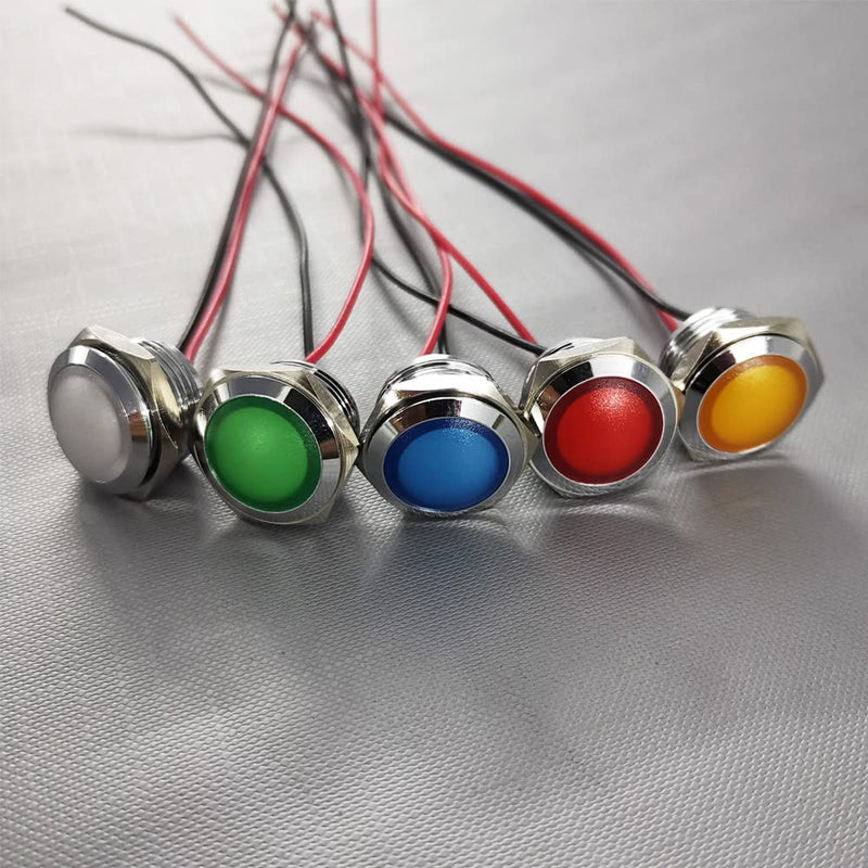 Gebildet 5pcs 12V-24V 20mA Energy Saving Indicator Metal Indicator Lamp Waterproof Signal Lamp Hole Size 16mm White/Blue/Red/Green/Orange LED (Spherical Surface Head) Red/Blue/Green/White/Orange (12v-24v）